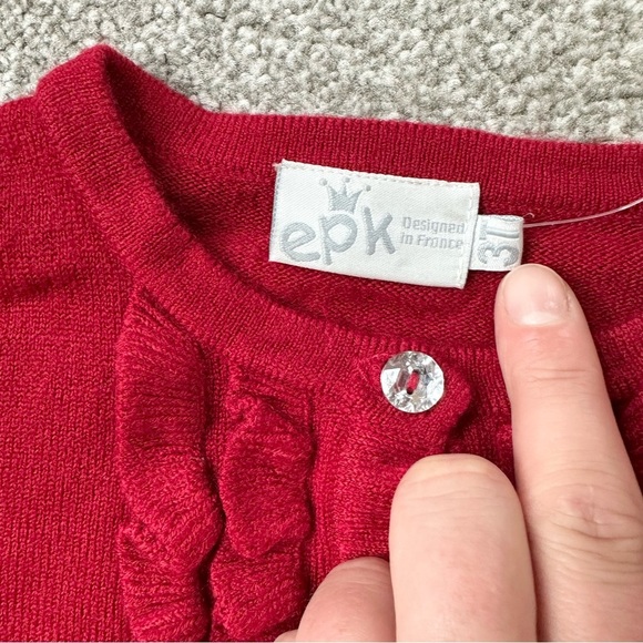 EPK Designed in France Red Corduroy Dress & Matching Ruffle Cardigan Brand New - Picture 7 of 7